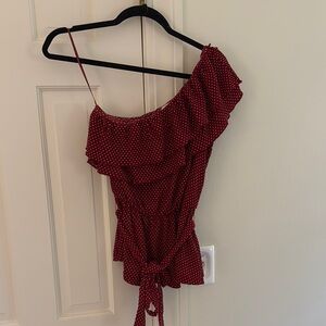 One-Shoulder ruffle garnet top with tie